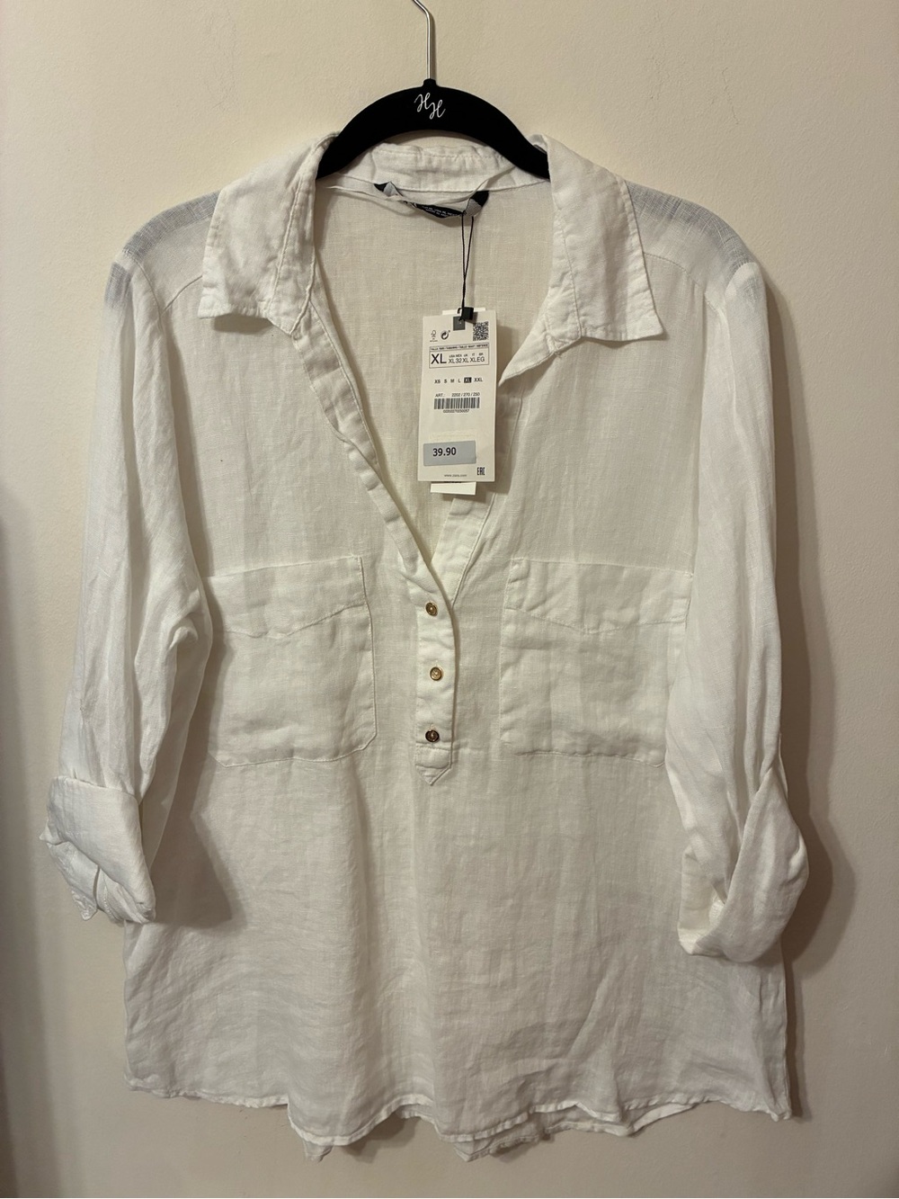 NWT size X-large H&M white linen popover shirt